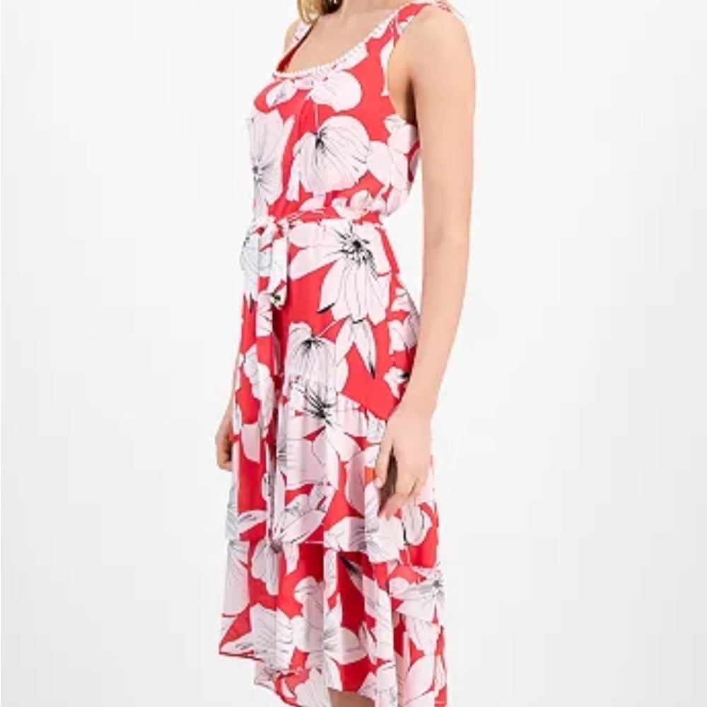 Anne Klein New With Tag Red and White Floral High Low Dress Size 14 - Picture 4 of 11